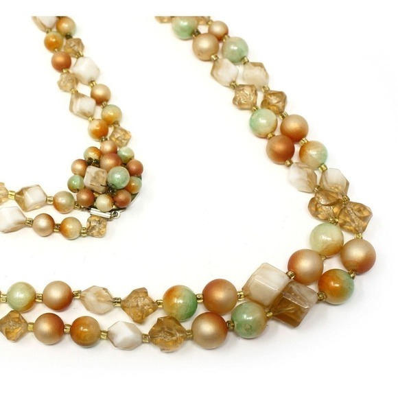 Vintage Double Strand Pearl Peach Green Bead Necklace Hong Kong 22" - Hey Viv - Picture 2 of 5